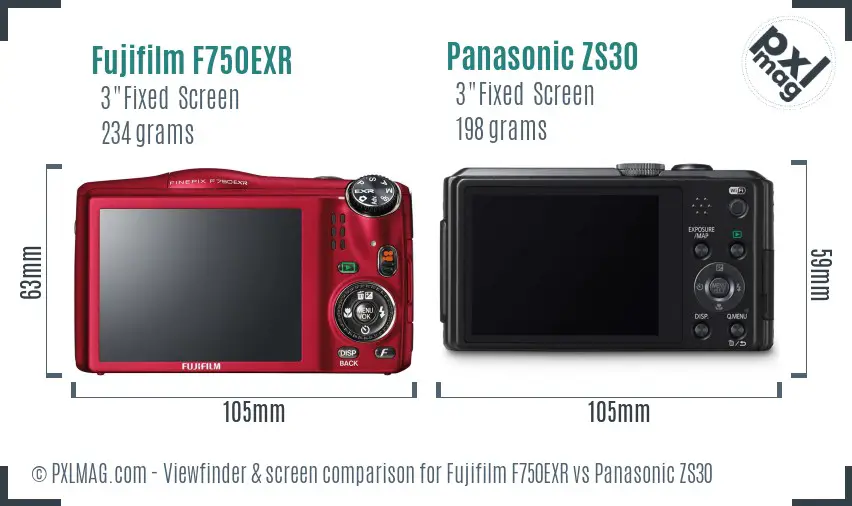 Fujifilm F750EXR vs Panasonic ZS30 Screen and Viewfinder comparison