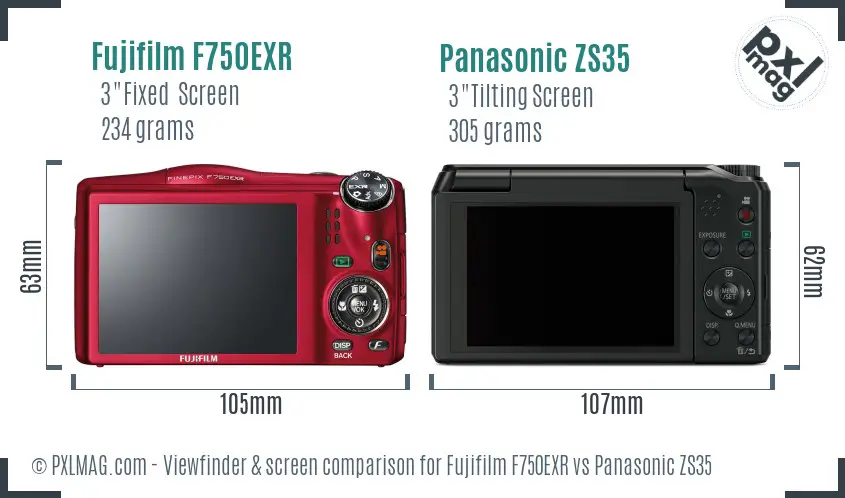 Fujifilm F750EXR vs Panasonic ZS35 Screen and Viewfinder comparison Fujifilm F750EXR vs Panasonic ZS35 Screen and Viewfinder comparison