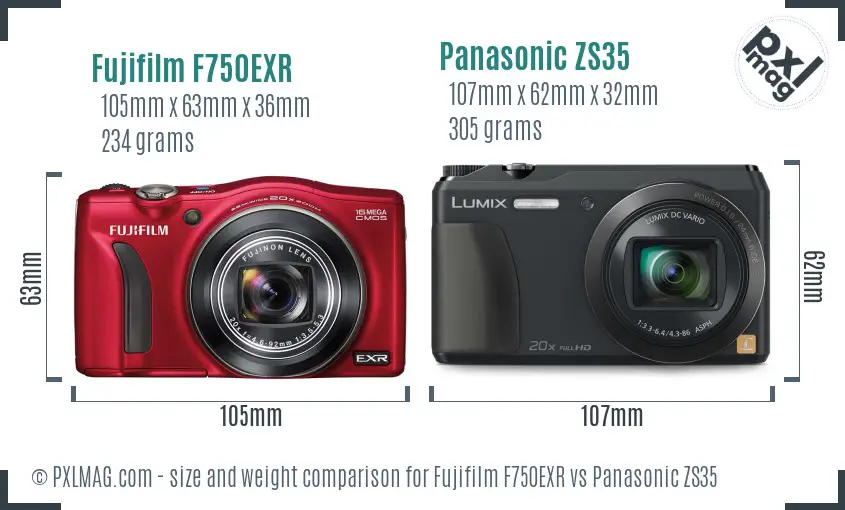 Fujifilm F750EXR vs Panasonic ZS35 size comparison Fujifilm F750EXR vs Panasonic ZS35 size comparison