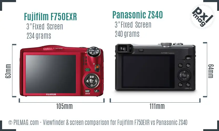 Fujifilm F750EXR vs Panasonic ZS40 Screen and Viewfinder comparison