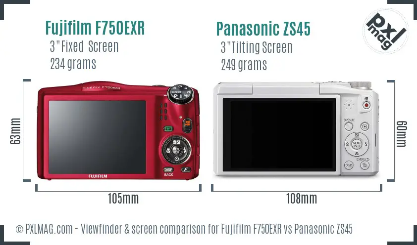 Fujifilm F750EXR vs Panasonic ZS45 Screen and Viewfinder comparison