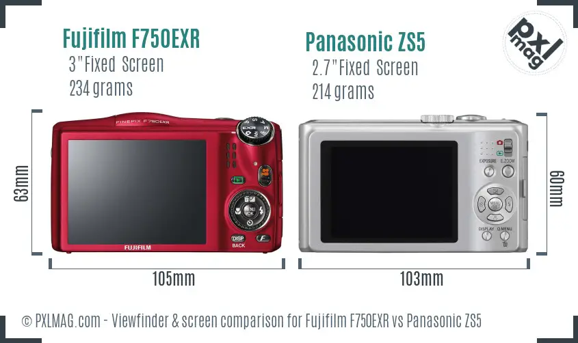 Fujifilm F750EXR vs Panasonic ZS5 Screen and Viewfinder comparison Fujifilm F750EXR vs Panasonic ZS5 Screen and Viewfinder comparison