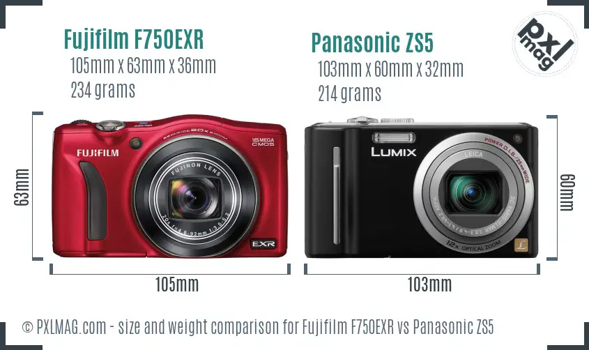 Fujifilm F750EXR vs Panasonic ZS5 size comparison Fujifilm F750EXR vs Panasonic ZS5 size comparison