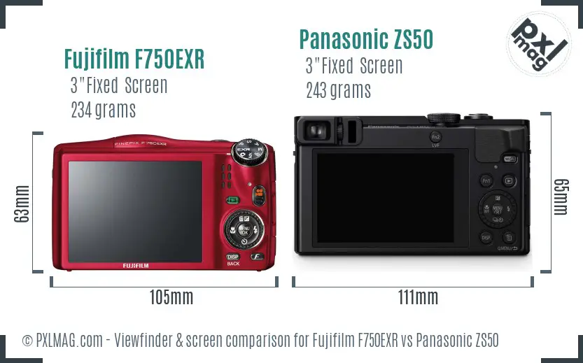 Fujifilm F750EXR vs Panasonic ZS50 Screen and Viewfinder comparison