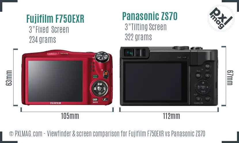 Fujifilm F750EXR vs Panasonic ZS70 Screen and Viewfinder comparison