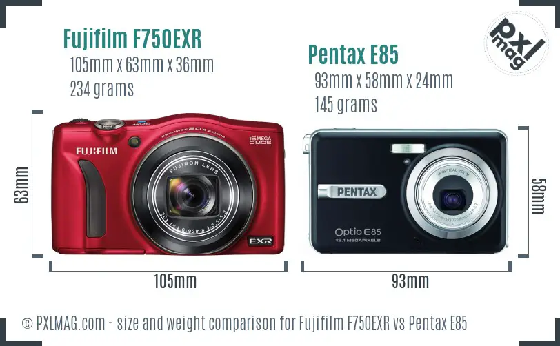 Fujifilm F750EXR vs Pentax E85 size comparison