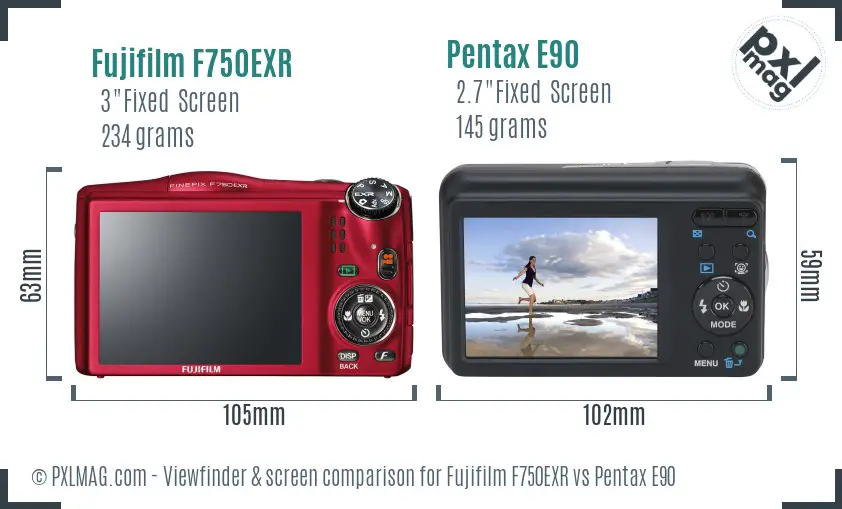 Fujifilm F750EXR vs Pentax E90 Screen and Viewfinder comparison