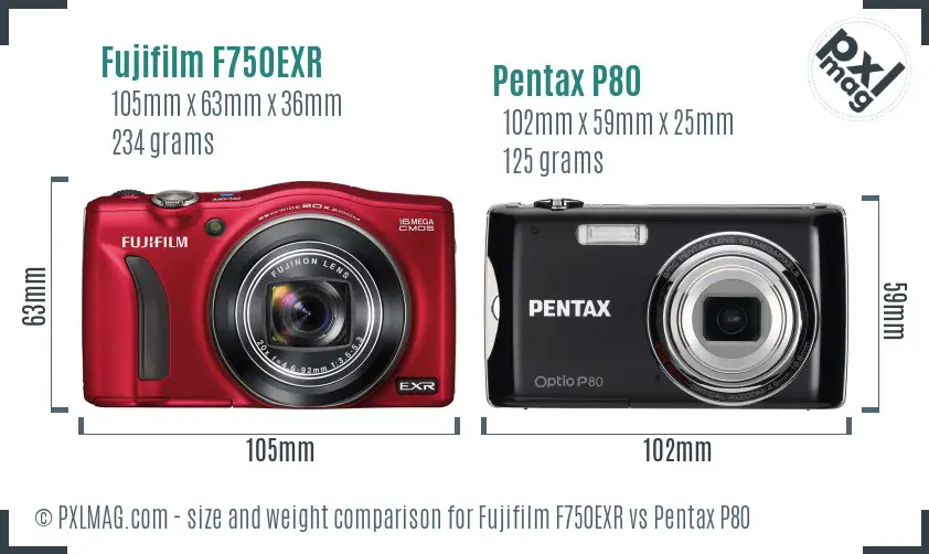Fujifilm F750EXR vs Pentax P80 size comparison