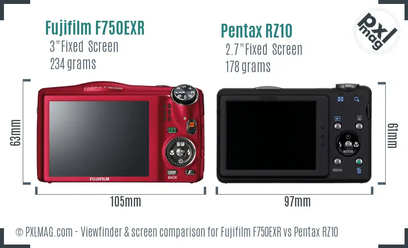 Fujifilm F750EXR vs Pentax RZ10 Screen and Viewfinder comparison Fujifilm F750EXR vs Pentax RZ10 Screen and Viewfinder comparison
