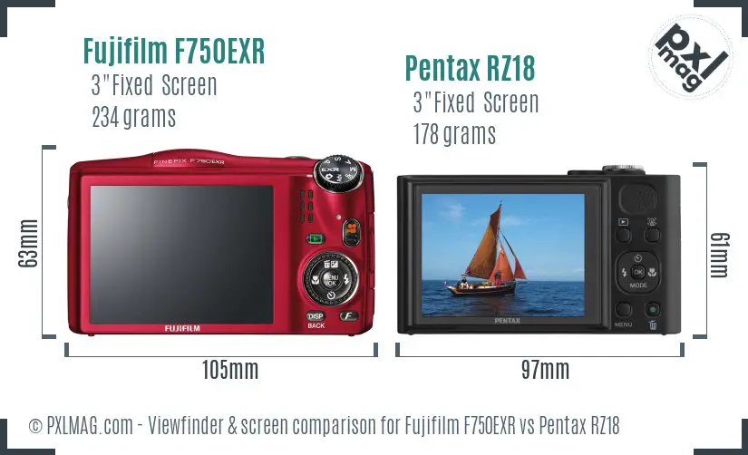 Fujifilm F750EXR vs Pentax RZ18 Screen and Viewfinder comparison Fujifilm F750EXR vs Pentax RZ18 Screen and Viewfinder comparison