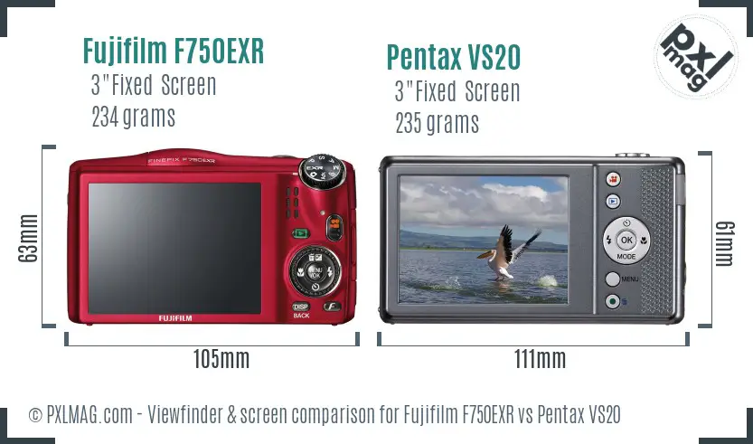 Fujifilm F750EXR vs Pentax VS20 Screen and Viewfinder comparison