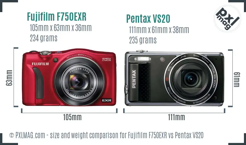 Fujifilm F750EXR vs Pentax VS20 size comparison