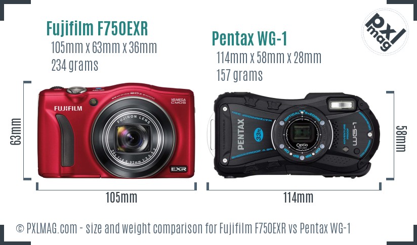 Fujifilm F750EXR vs Pentax WG-1 size comparison