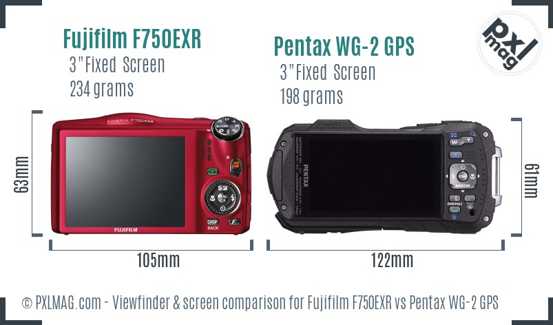 Fujifilm F750EXR vs Pentax WG-2 GPS Screen and Viewfinder comparison