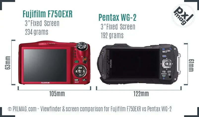 Fujifilm F750EXR vs Pentax WG-2 Screen and Viewfinder comparison