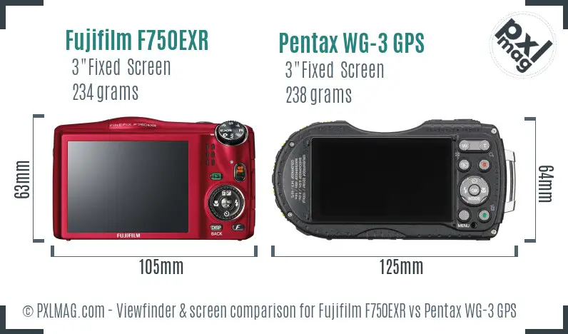 Fujifilm F750EXR vs Pentax WG-3 GPS Screen and Viewfinder comparison
