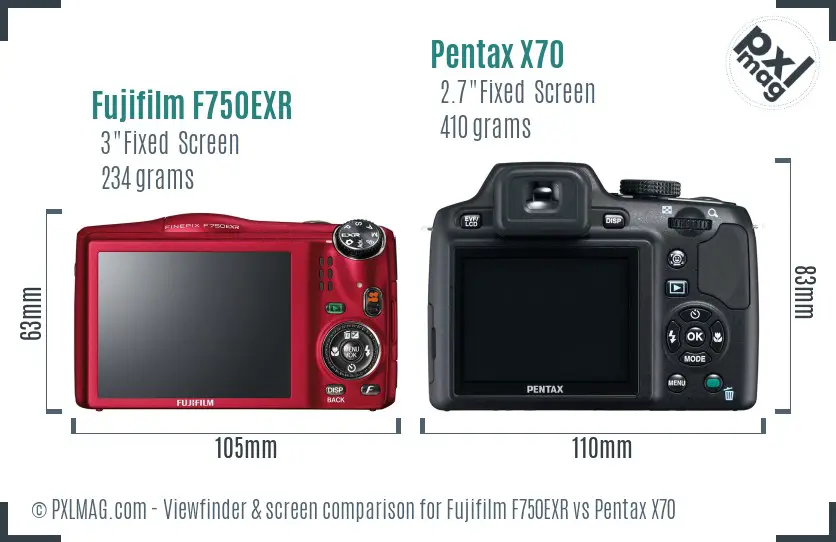 Fujifilm F750EXR vs Pentax X70 Screen and Viewfinder comparison