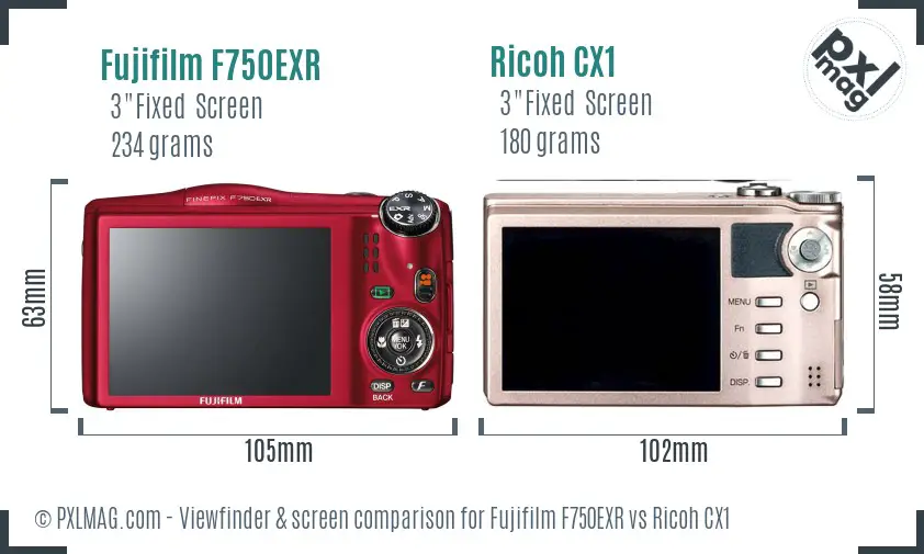 Fujifilm F750EXR vs Ricoh CX1 Screen and Viewfinder comparison