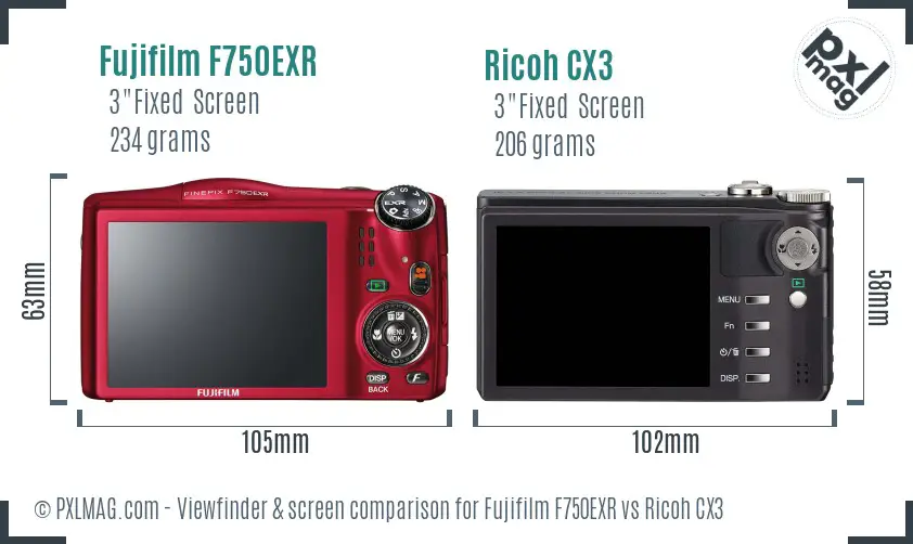 Fujifilm F750EXR vs Ricoh CX3 Screen and Viewfinder comparison Fujifilm F750EXR vs Ricoh CX3 Screen and Viewfinder comparison