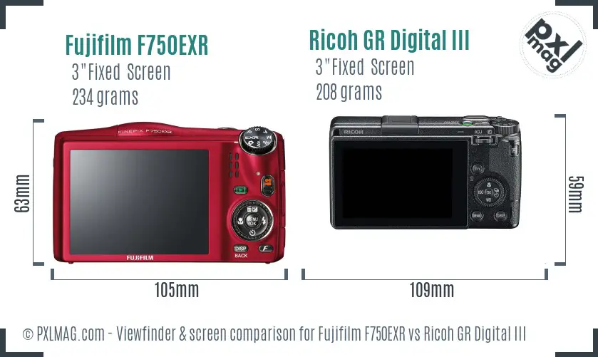 Fujifilm F750EXR vs Ricoh GR Digital III Screen and Viewfinder comparison