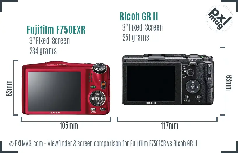 Fujifilm F750EXR vs Ricoh GR II Screen and Viewfinder comparison Fujifilm F750EXR vs Ricoh GR II Screen and Viewfinder comparison