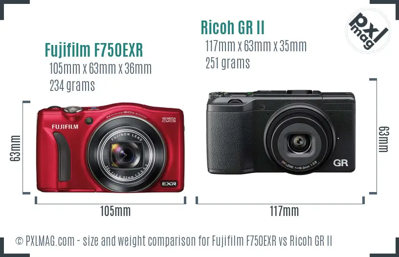 Fujifilm F750EXR vs Ricoh GR II size comparison Fujifilm F750EXR vs Ricoh GR II size comparison