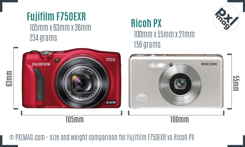 Fujifilm F750EXR vs Ricoh PX size comparison Fujifilm F750EXR vs Ricoh PX size comparison
