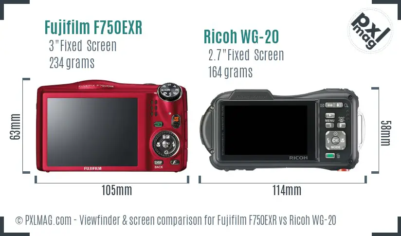 Fujifilm F750EXR vs Ricoh WG-20 Screen and Viewfinder comparison