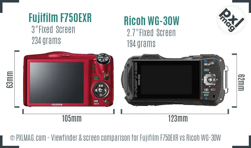 Fujifilm F750EXR vs Ricoh WG-30W Screen and Viewfinder comparison