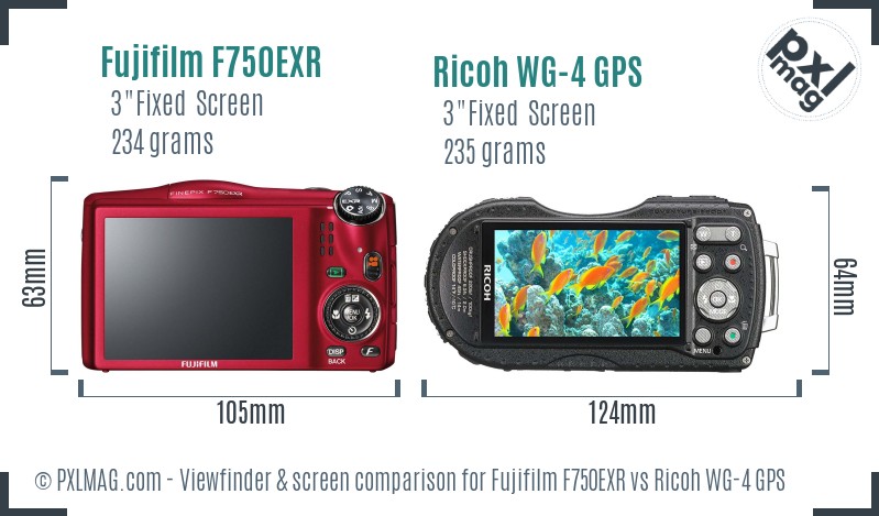 Fujifilm F750EXR vs Ricoh WG-4 GPS Screen and Viewfinder comparison