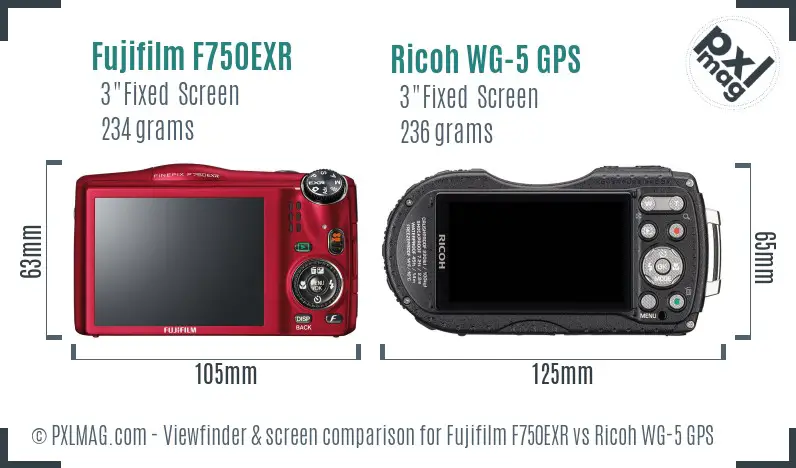 Fujifilm F750EXR vs Ricoh WG-5 GPS Screen and Viewfinder comparison