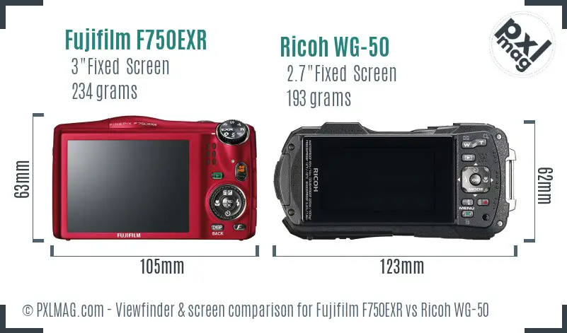Fujifilm F750EXR vs Ricoh WG-50 Screen and Viewfinder comparison Fujifilm F750EXR vs Ricoh WG-50 Screen and Viewfinder comparison