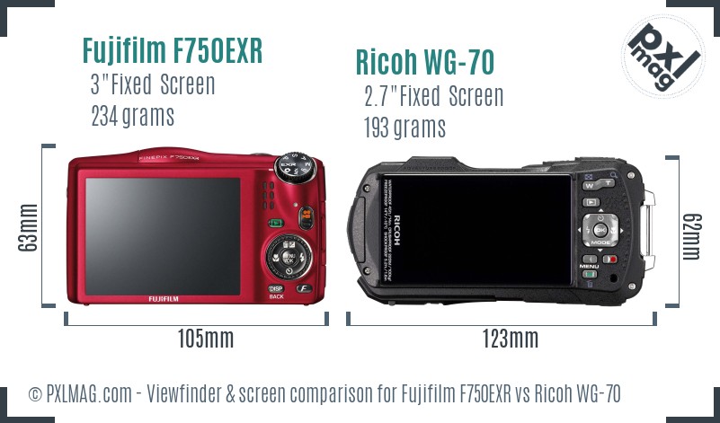 Fujifilm F750EXR vs Ricoh WG-70 Screen and Viewfinder comparison