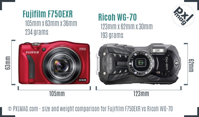 Fujifilm F750EXR vs Ricoh WG-70 size comparison Fujifilm F750EXR vs Ricoh WG-70 size comparison