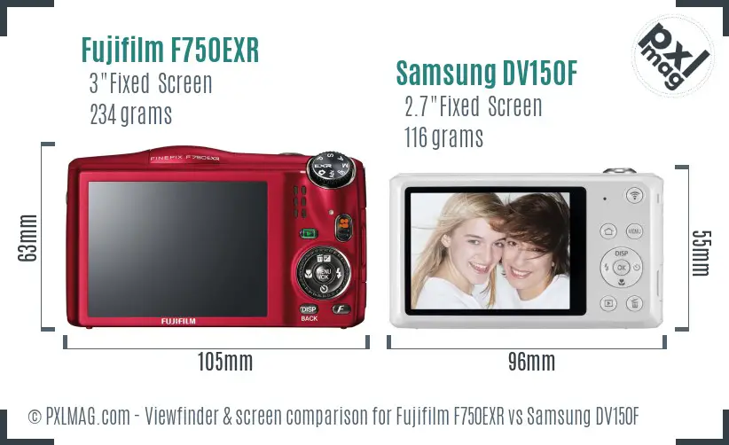 Fujifilm F750EXR vs Samsung DV150F Screen and Viewfinder comparison