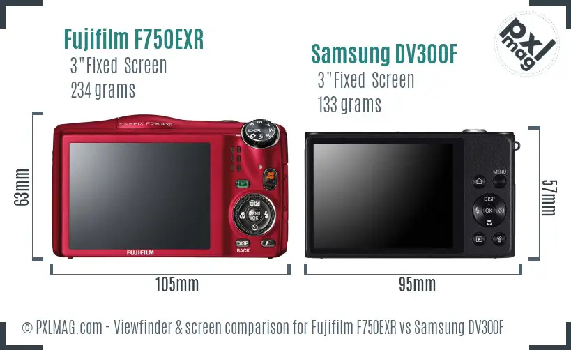 Fujifilm F750EXR vs Samsung DV300F Screen and Viewfinder comparison