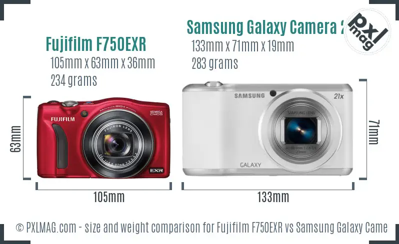 Fujifilm F750EXR vs Samsung Galaxy Camera 2 size comparison