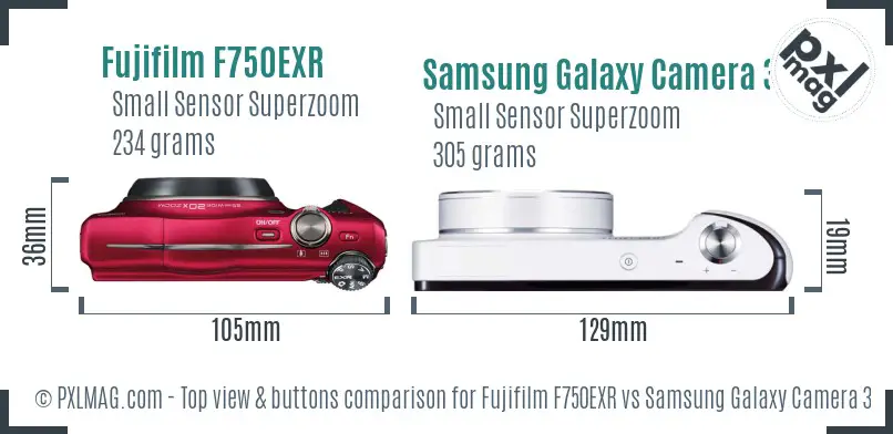 Fujifilm F750EXR vs Samsung Galaxy Camera 3G top view buttons comparison