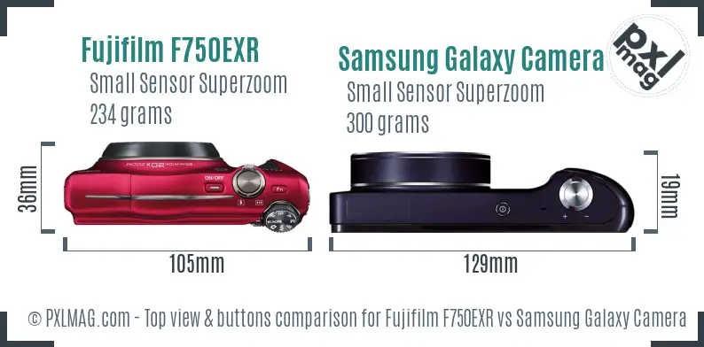Fujifilm F750EXR vs Samsung Galaxy Camera top view buttons comparison
