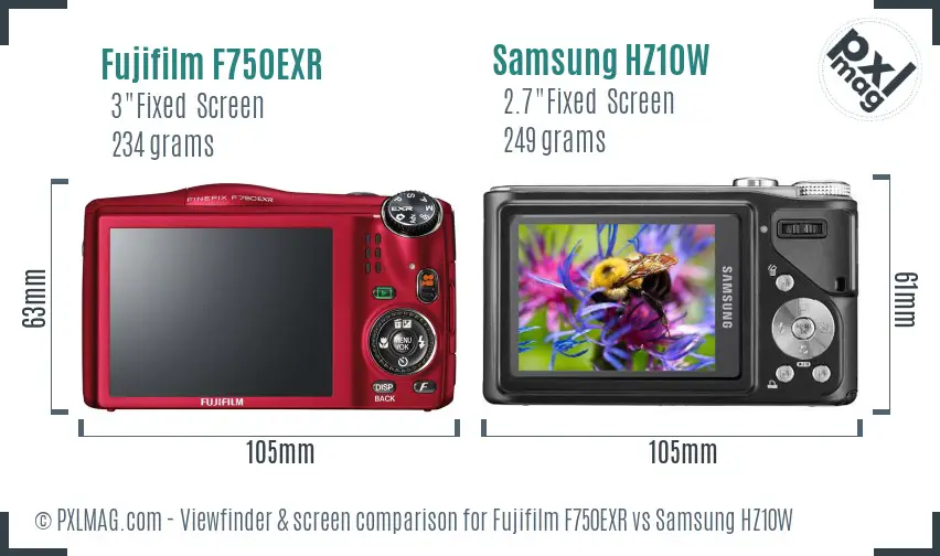 Fujifilm F750EXR vs Samsung HZ10W Screen and Viewfinder comparison Fujifilm F750EXR vs Samsung HZ10W Screen and Viewfinder comparison