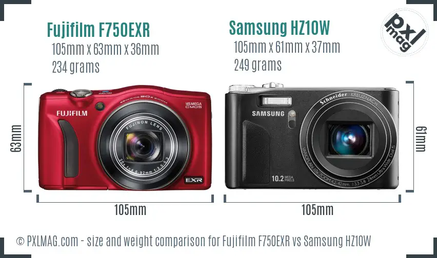 Fujifilm F750EXR vs Samsung HZ10W size comparison Fujifilm F750EXR vs Samsung HZ10W size comparison