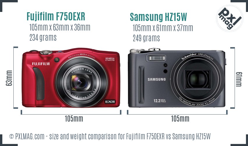Fujifilm F750EXR vs Samsung HZ15W size comparison Fujifilm F750EXR vs Samsung HZ15W size comparison