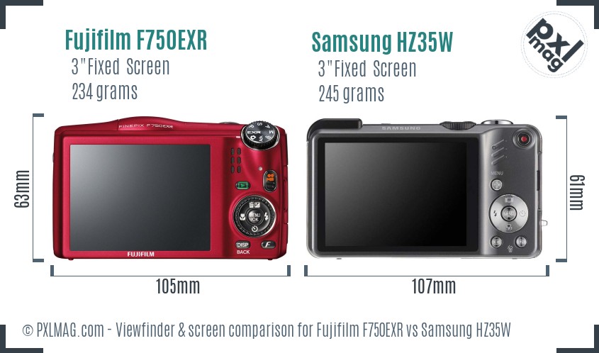 Fujifilm F750EXR vs Samsung HZ35W Screen and Viewfinder comparison
