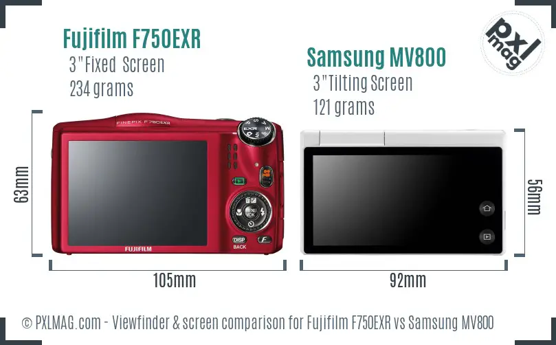 Fujifilm F750EXR vs Samsung MV800 Screen and Viewfinder comparison