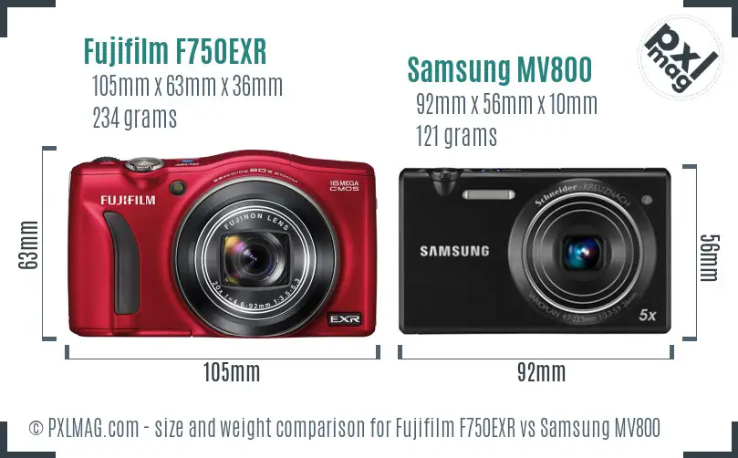 Fujifilm F750EXR vs Samsung MV800 size comparison