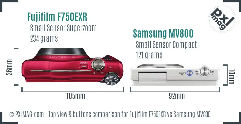 Fujifilm F750EXR vs Samsung MV800 top view buttons comparison