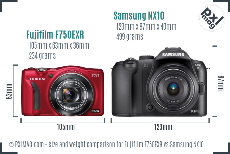 Fujifilm F750EXR vs Samsung NX10 size comparison Fujifilm F750EXR vs Samsung NX10 size comparison