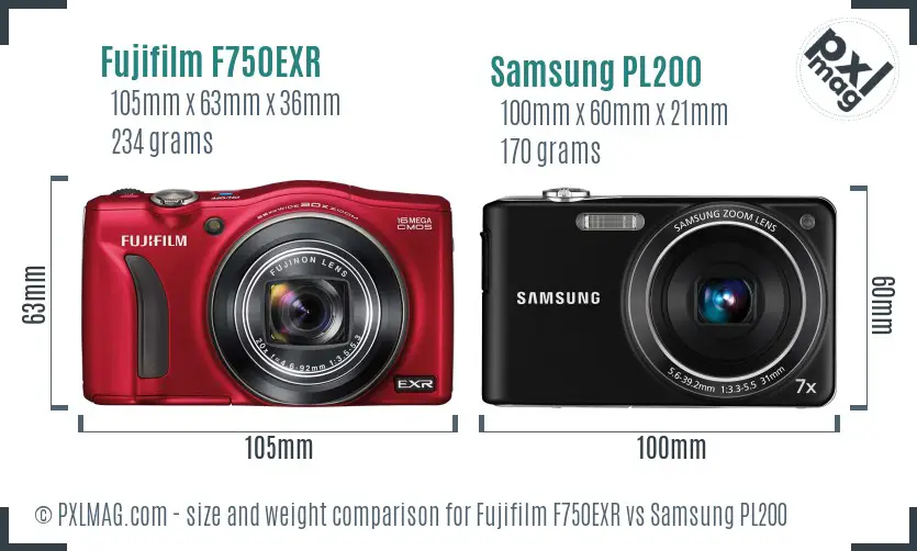 Fujifilm F750EXR vs Samsung PL200 size comparison