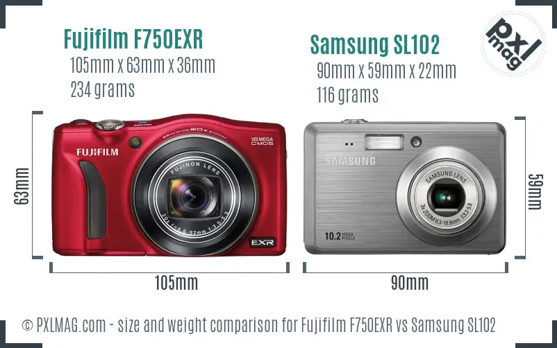 Fujifilm F750EXR vs Samsung SL102 size comparison Fujifilm F750EXR vs Samsung SL102 size comparison