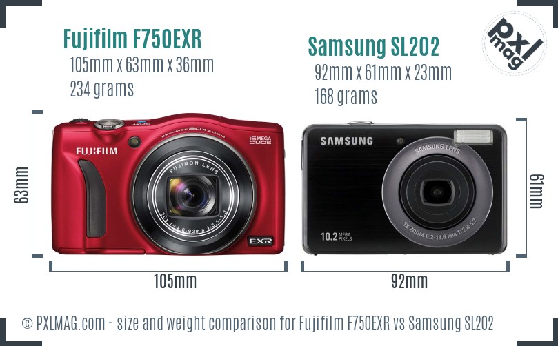 Fujifilm F750EXR vs Samsung SL202 size comparison Fujifilm F750EXR vs Samsung SL202 size comparison